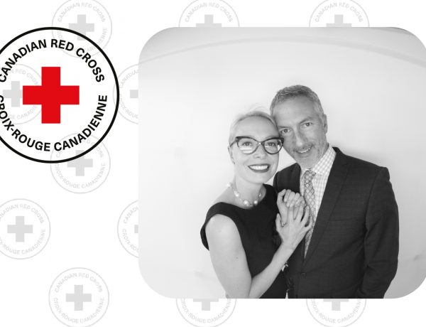 photobooth pictures of a couple with the canadian red cross logo integrated